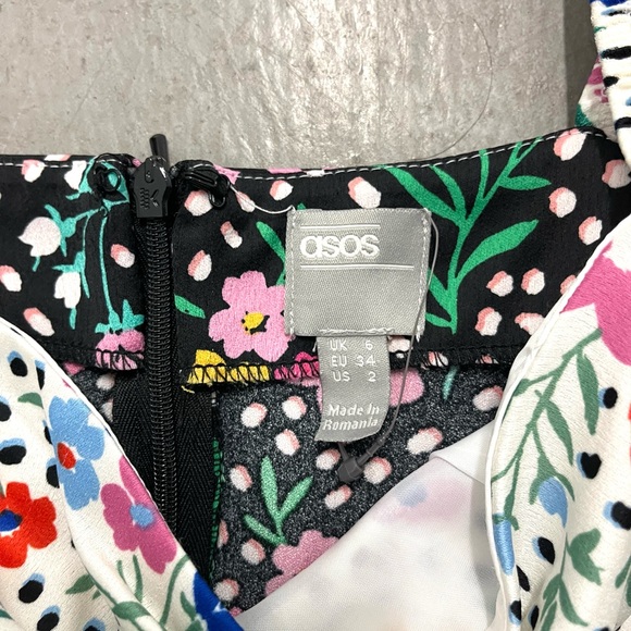 ASOS Satin Sweetheart Long Sleeve Floral Midi Dress Cottagecore Whimsical Sz 2 - Picture 8 of 11